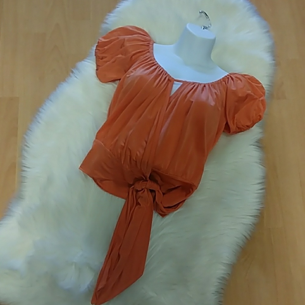 Bebe Sexy Orange Faux Wrap Top - Picture 7 of 8
